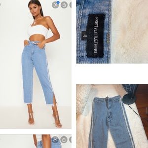 PrettyLittleThing Mid-Wash Side Zip Jeans